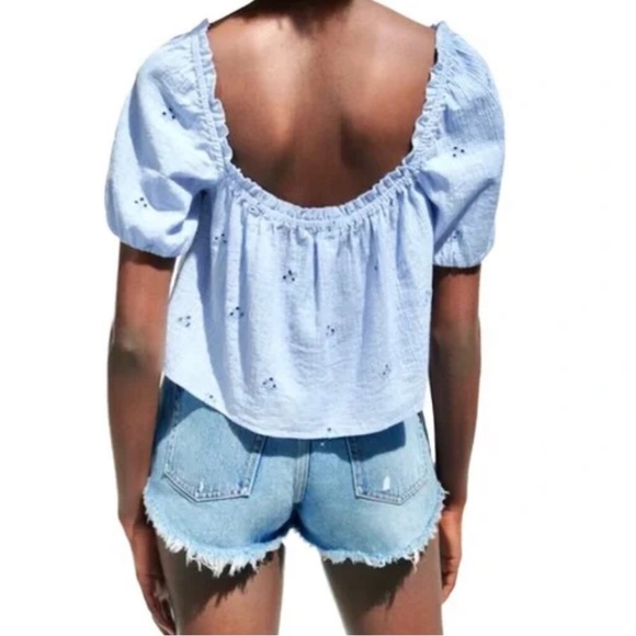 Zara Light Blue Embroidered Blouse - Picture 7 of 7